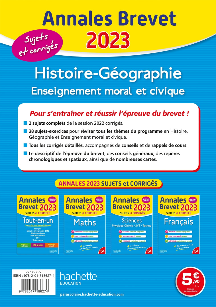 HISTOIRE-GEO-EMC BREVET ANNALES 2023 - SAISSE CHRISTOPHE - HACHETTE EDUC