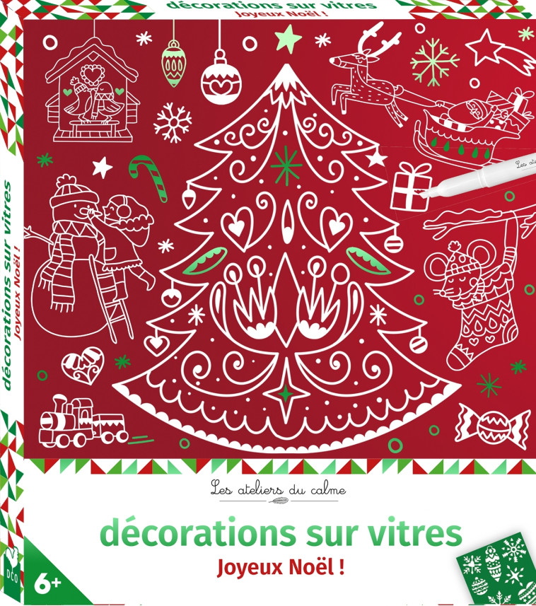 DECORATIONS SUR VITRES JOYEUX NOEL BOITE AVEC ACCESSOIRES - SILEO CINZIA - DEUX COQS D OR