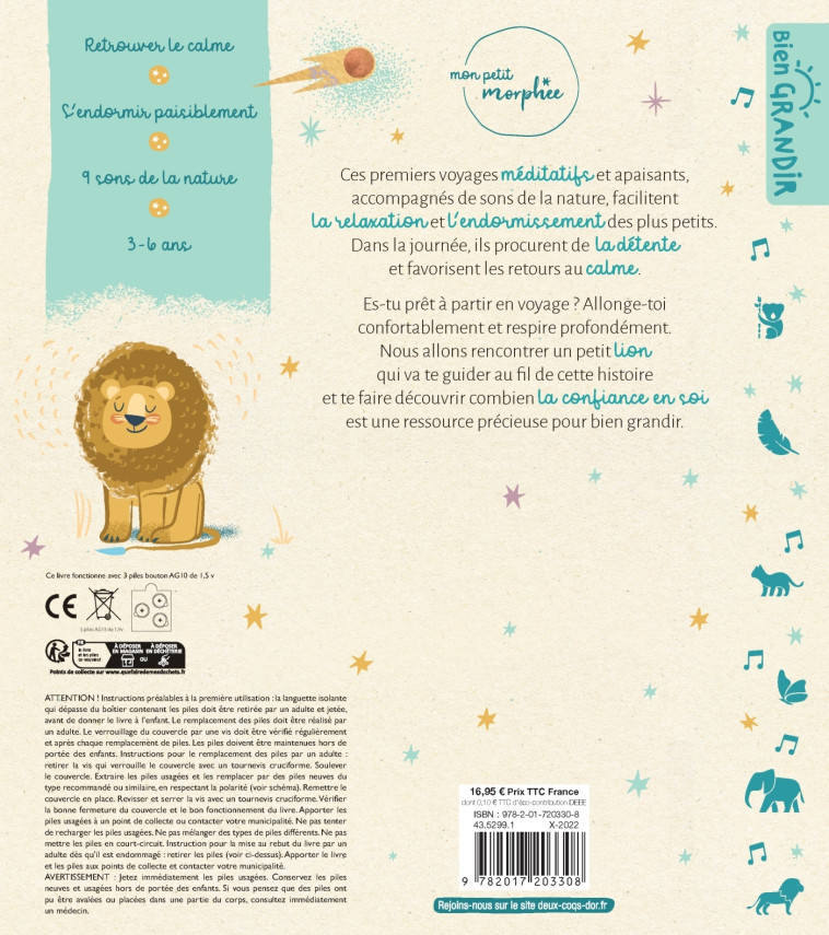 NOE LE LION ET LE SECRET DE LA CONFIANCE EN SOI - LIVRE AVEC PUCES SONORES - KOECHLIN/CORREARD - HACHETTE ENFANT