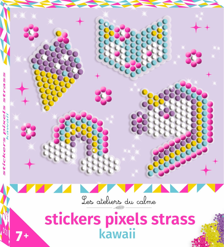 STICKERS PIXELS STRASS KAWAI - MINI BOITE AVEC ACCESSOIRES - XXX - DEUX COQS D OR