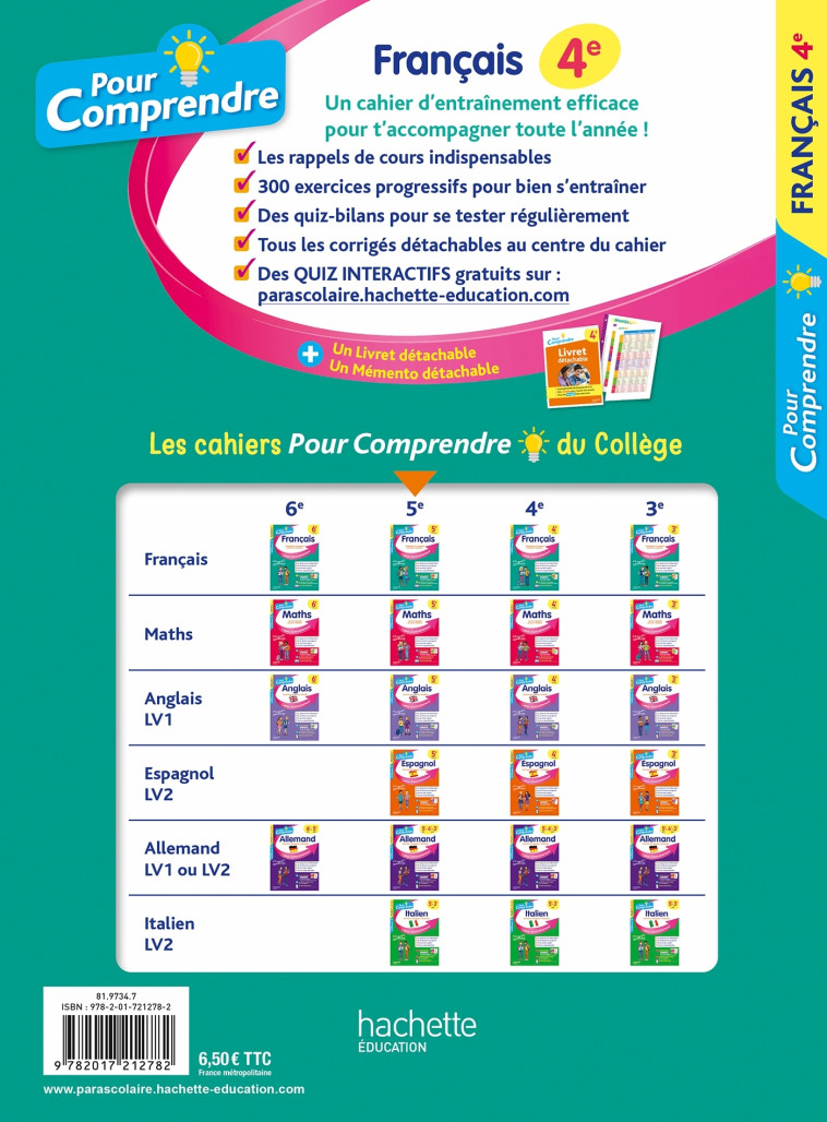 POUR COMPRENDRE FRANCAIS 4E - LISLE/AMIET - HACHETTE EDUC