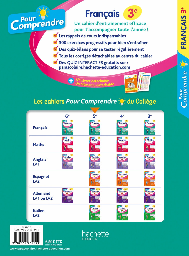 POUR COMPRENDRE FRANCAIS 3E - LISLE/AMIET - HACHETTE EDUC