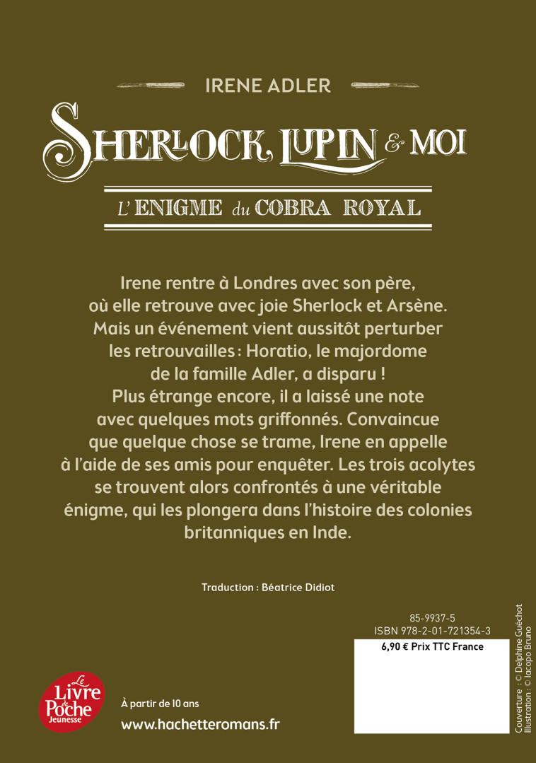 SHERLOCK, LUPIN ET MOI T07 L'ENIGME DU COBRA ROYAL - ADLER IRENE - POCHE JEUNESSE