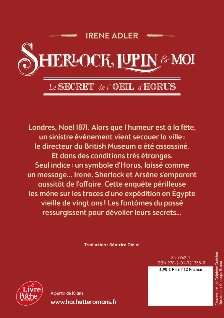 SHERLOCK, LUPIN ET MOI T08 LE SECRET DE L'OEIL D'HORUS - ADLER IRENE - POCHE JEUNESSE