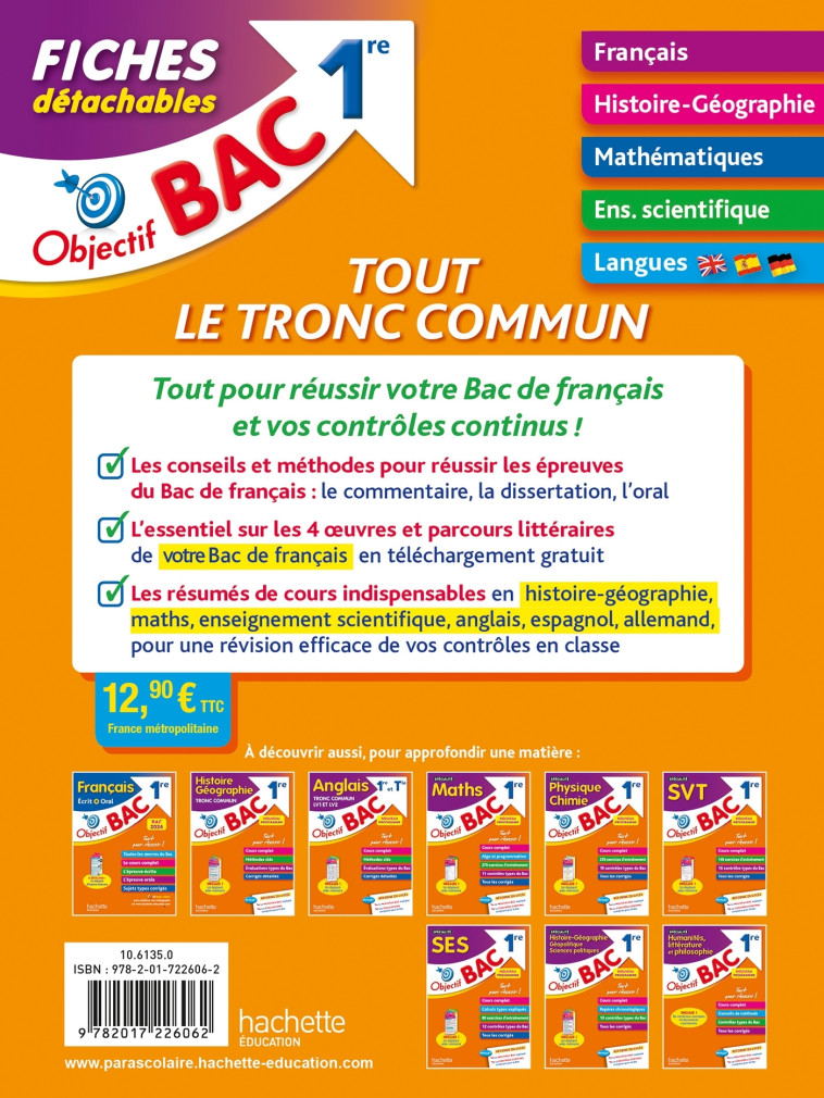 OBJECTIF BAC FICHES DETACHABLES 1RE TOUT LE TRONC COMMUN BAC 2024 - PINCON/SOURISSE/THAU - HACHETTE EDUC