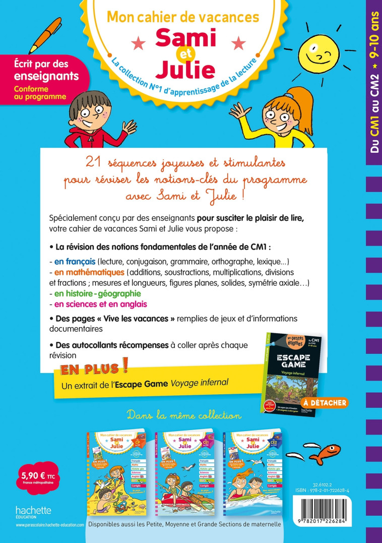 CAHIER DE VACANCES SAMI ET JULIE DU CM1 AU CM2 - BOYER/NEUMAYER/RAZET - HACHETTE EDUC