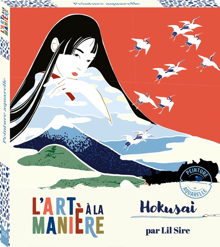 L'ART A LA MANIERE D'HOKUSAI - PEINTURE AQUARELLE - SIRE LIL - DEUX COQS D OR