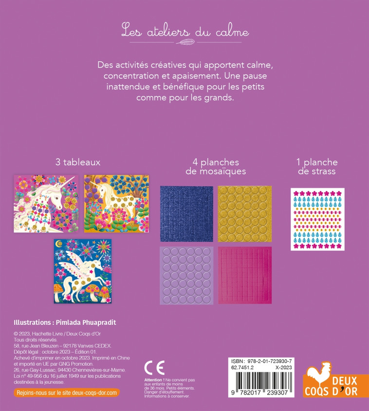 STRASS ET MOSAIQUES LICORNES - MINI BOITE AVEC ACCESSOIRES - PHUAPRADIT PIMLADA - DEUX COQS D OR