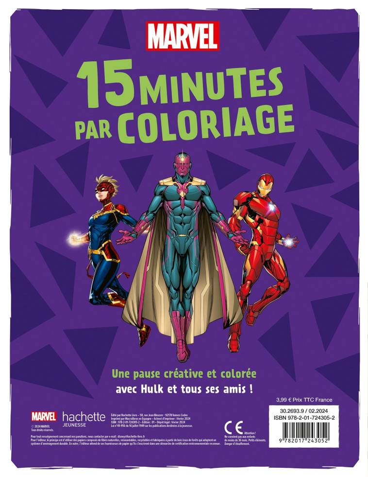 MARVEL - 15 MINUTES PAR COLORIAGE - XXX - DISNEY HACHETTE