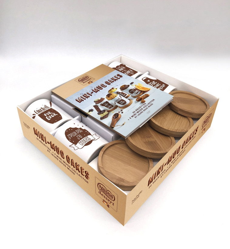 COFFRET MINI-MUG CAKES NESTLE - 20 RECETTES + 4 MINI-MUGS COLLECTOR ET LEURS SOUS-MUGS - DESGAGES AURELIE - HACHETTE PRAT