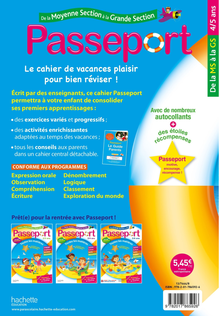 PASSEPORT DE LA MS A LA GS 4/5 ANS 2020 - POURE/EXBRAYAT - HACHETTE EDUC