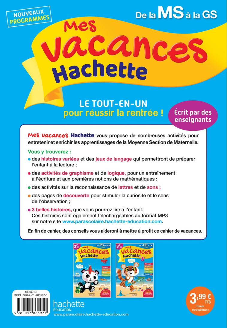 MES VACANCES HACHETTE MS/GS - ROCARD ANN - HACHETTE EDUC