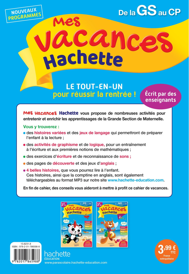 MES VACANCES HACHETTE GS/CP - ROCARD/CHAMBLAS - HACHETTE EDUC