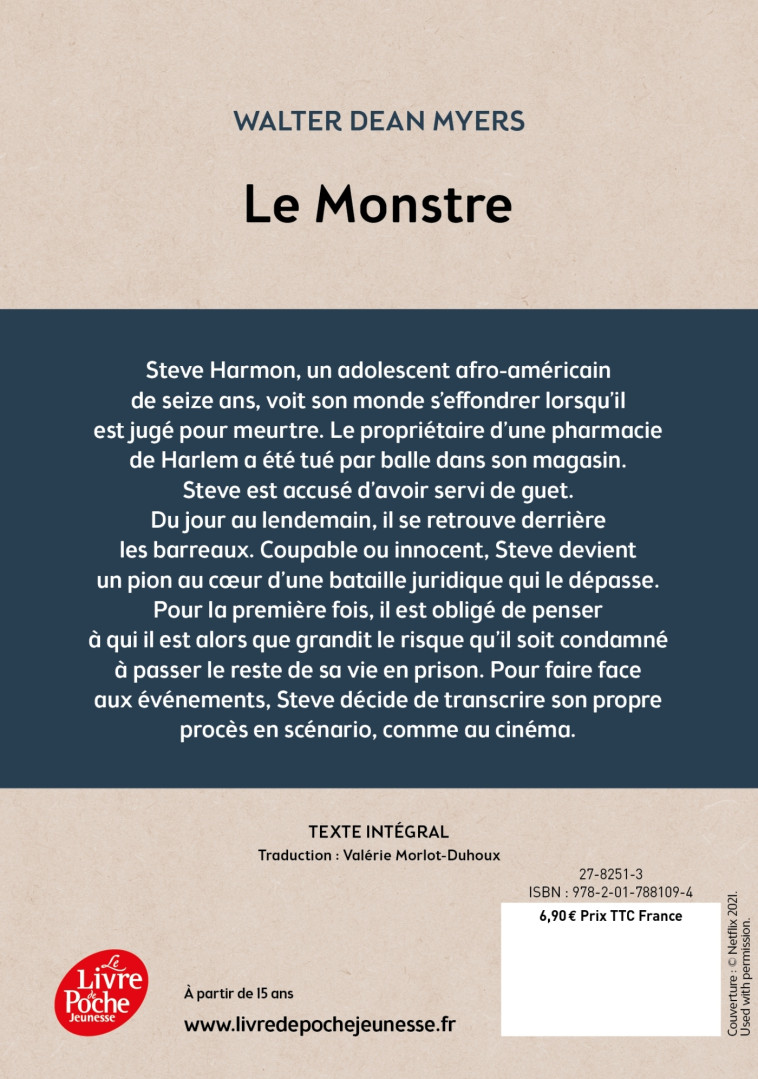 LE MONSTRE - MYERS WALTER DEAN - POCHE JEUNESSE