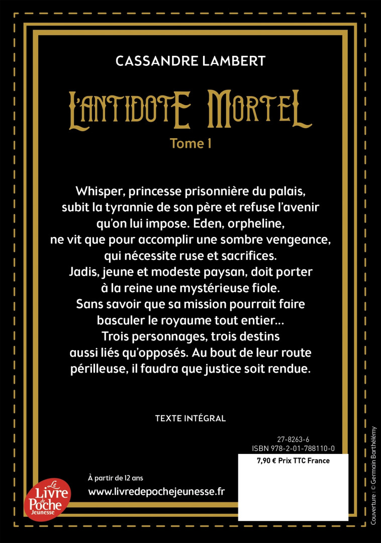 L'ANTIDOTE MORTEL T01 - LAMBERT CASSANDRE - POCHE JEUNESSE