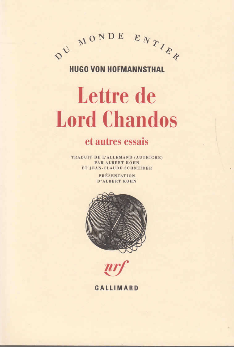 LETTRE DE LORD CHANDOS ET AUTRES ESSAIS - HOFMANNSTHAL H V. - GALLIMARD