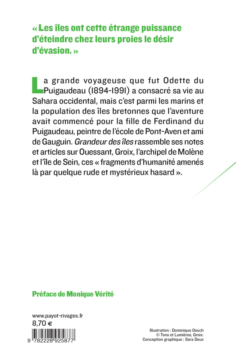 GRANDEUR DES ILES - OUESSANT, GROIX, ARCHIP EL DE MOLENE, ILE DE SEIN - PUIGAUDEAU/VERITE - PAYOT