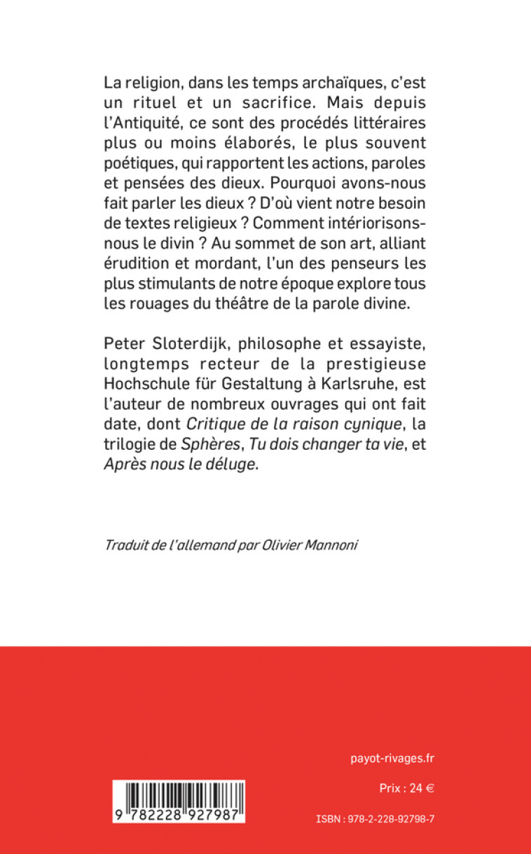 FAIRE PARLER LE CIEL - DE LA THEOPOESIE - SLOTERDIJK PETER - PAYOT