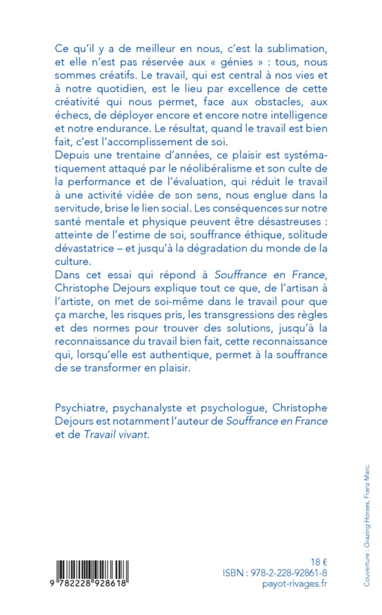 CE QU'IL Y A DE MEILLEUR EN NOUS - TRAVAILL ER ET HONORER LA VIE - DEJOURS CHRISTOPHE - PAYOT