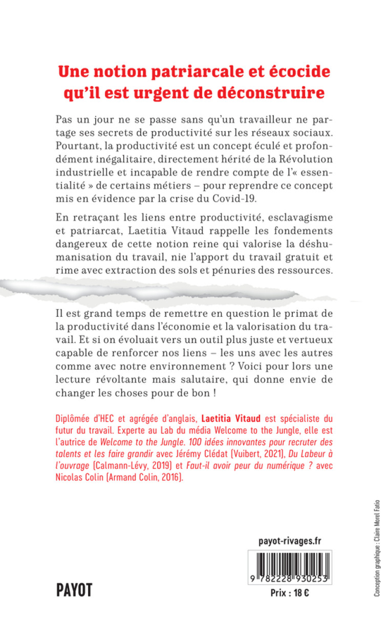 EN FINIR AVEC LA PRODUCTIVITE - CRITIQUE FEMINISTE D'UNE NOTION PHARE DU MONDE DU TRAVAIL - VITAUD LAETITIA - PAYOT