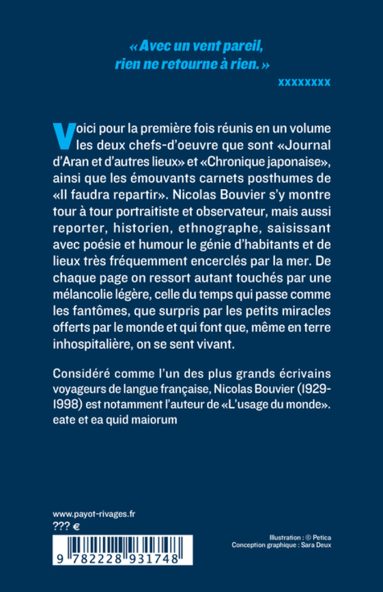 ILES ET AUTRES LIEUX - CHRONIQUE JAPONAISE, JOURNAL D'ARAN, IL FAUDRA REPARTIR - BOUVIER NICOLAS - PAYOT