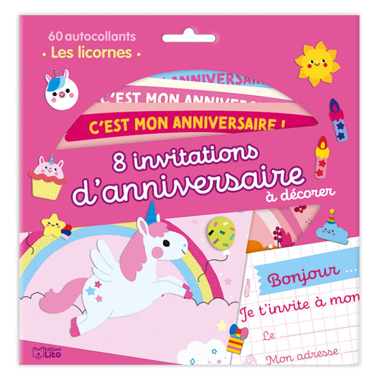 8 INVITATIONS ANNIVERSAIRE LICORNES - XXX - LITO