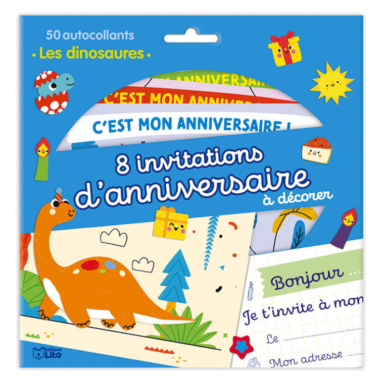 8 INVITATIONS ANNIVERSAIRE DINOSAURE - XXX - LITO