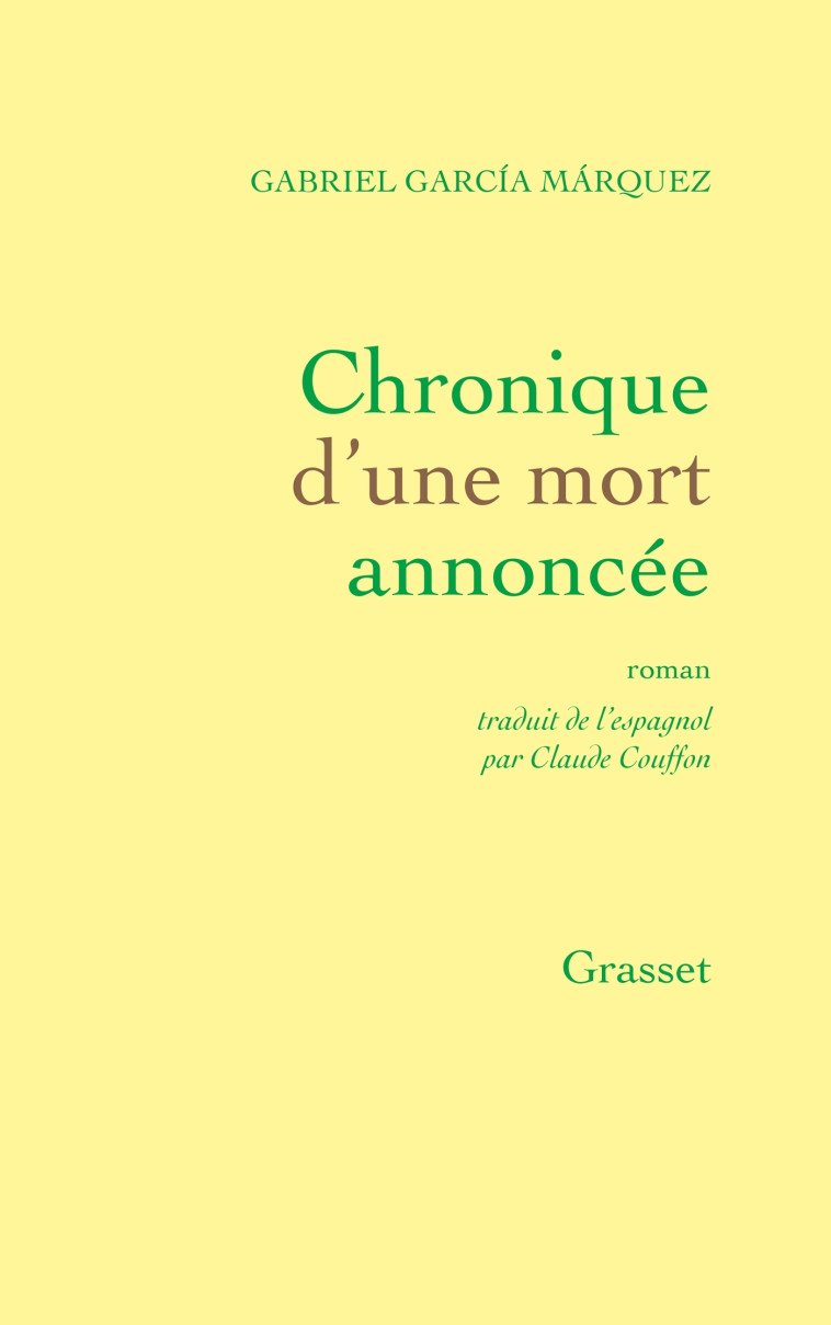 CHRONIQUE D'UNE MORT ANNONCEE - GARCIA MARQUEZ G. - GRASSET