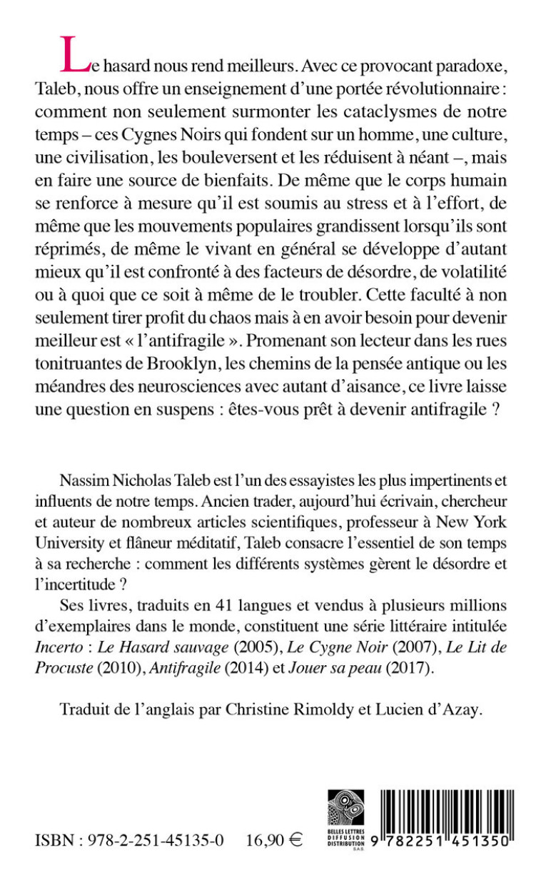 ANTIFRAGILE [FORMAT POCHE] - LES BIENFAITS DU DESORDRE - TALEB N N. - BELLES LETTRES