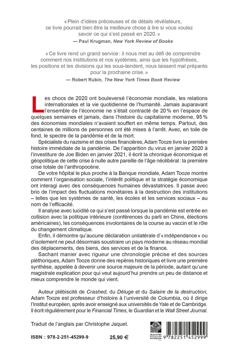 L' ARRET - HISTOIRE ECONOMIQUE DU COVID - TOOZE ADAM - BELLES LETTRES