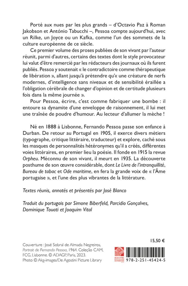 CHRONIQUE DE LA VIE QUI PASSE - PESSOA/BLANCO - BELLES LETTRES