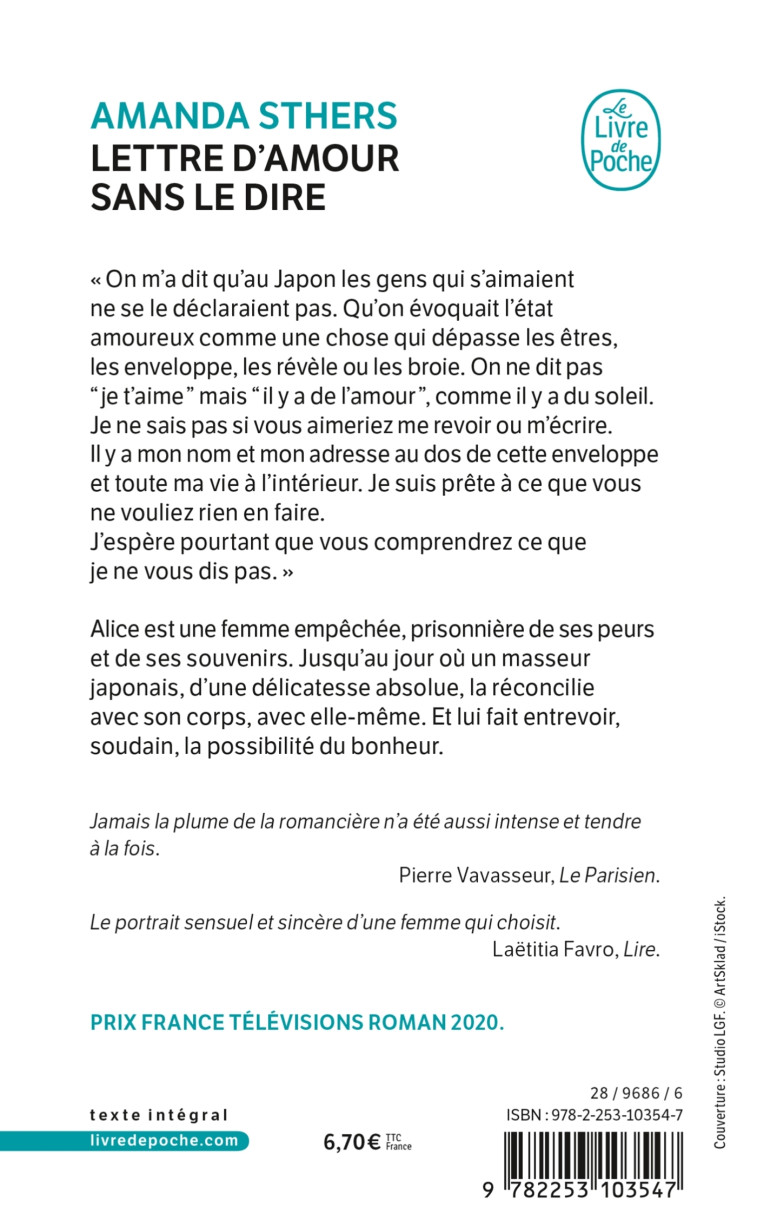 LETTRE D'AMOUR SANS LE DIRE - STHERS AMANDA - LGF