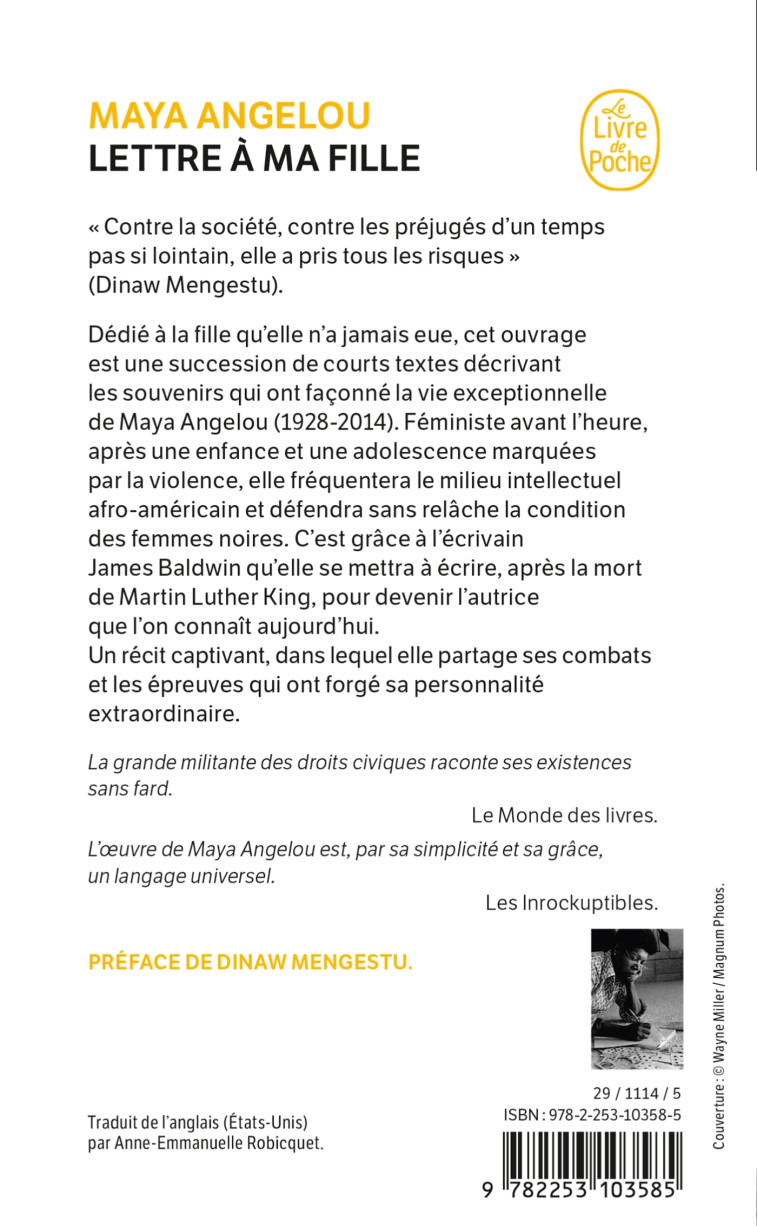 LETTRE A MA FILLE - ANGELOU MAYA - LGF