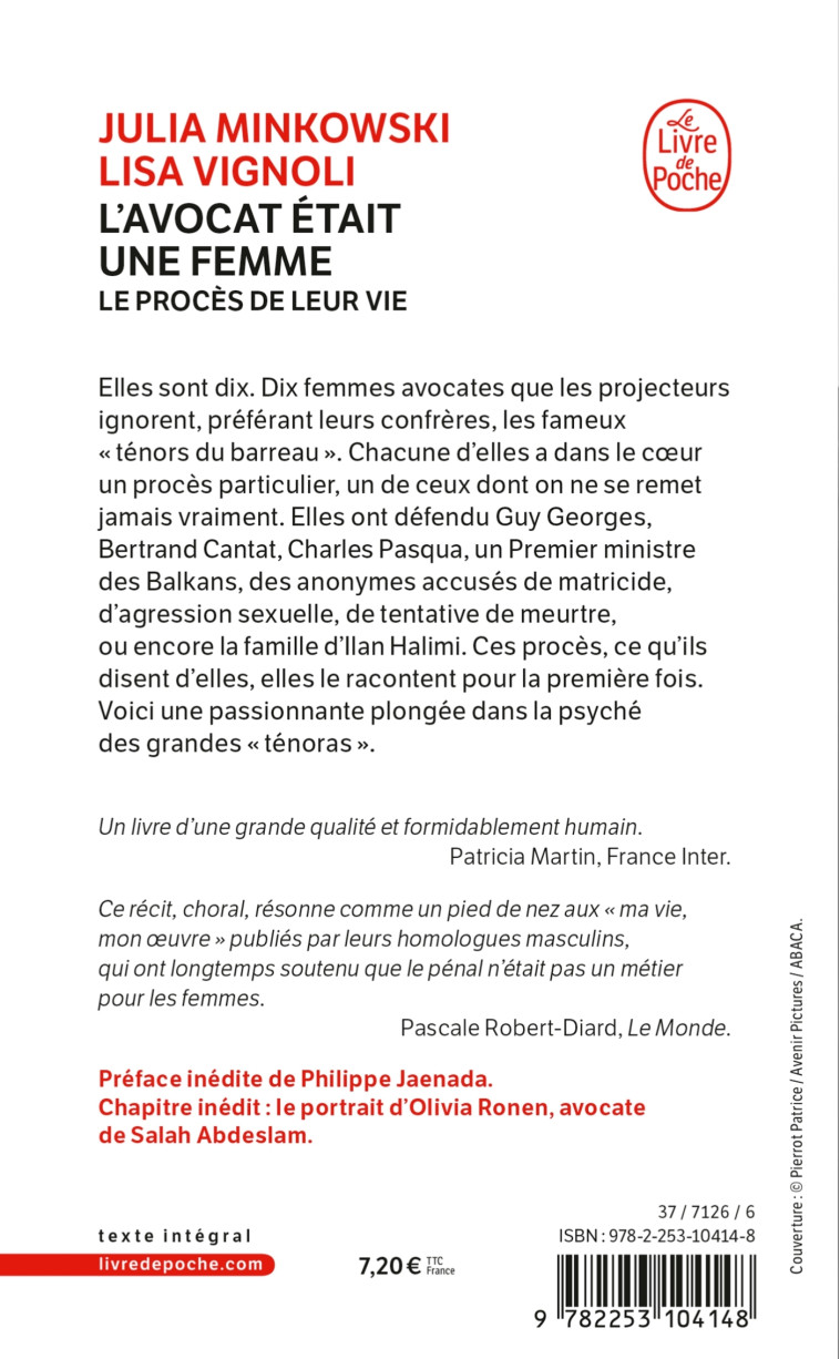 L'AVOCAT ETAIT UNE FEMME - LE PROCES DE LEUR VIE - MINKOWSKI/VIGNOLI - LGF