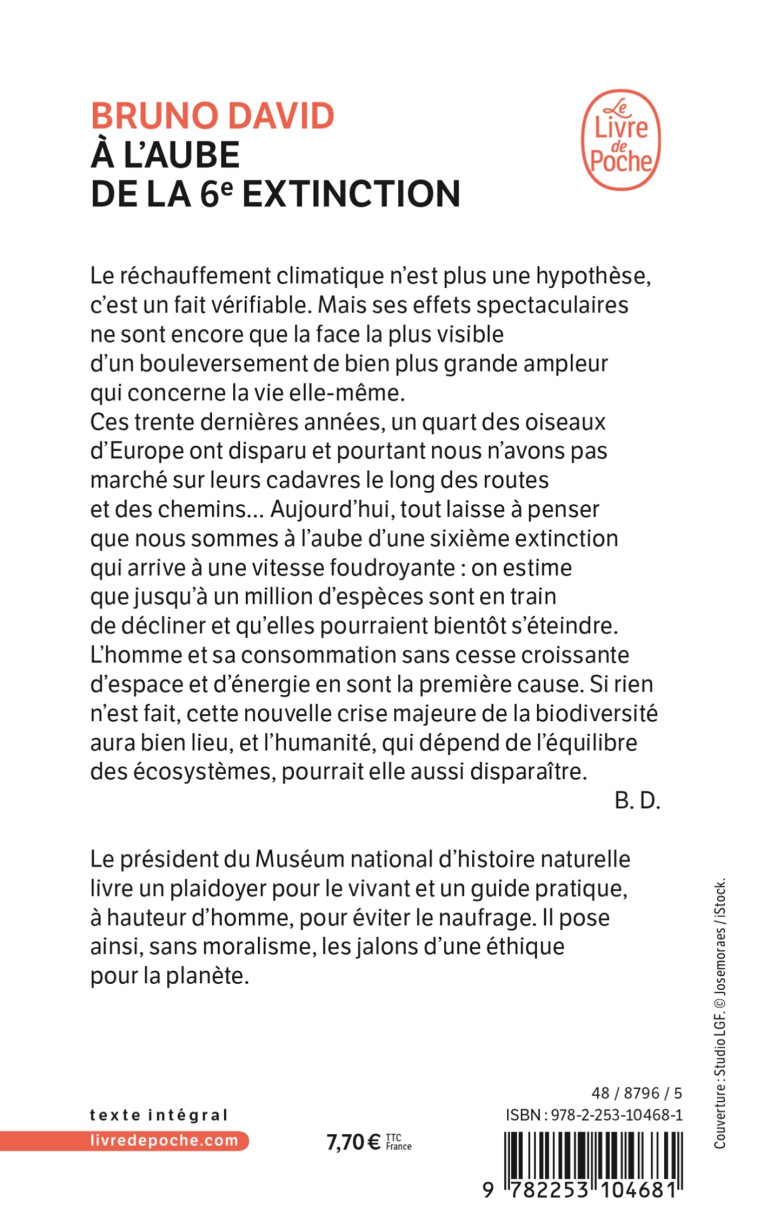 A L'AUBE DE LA 6E EXTINCTION - COMMENT HABITER LA TERRE - DAVID BRUNO - LGF