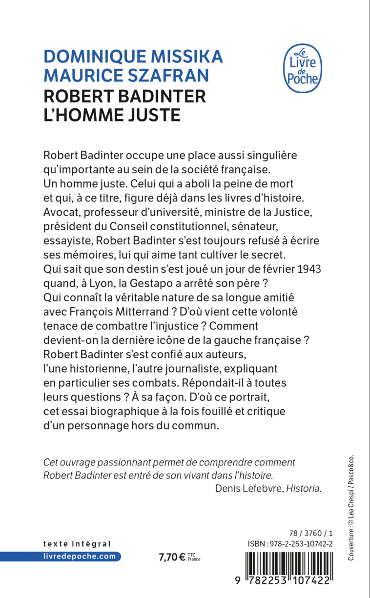 ROBERT BADINTER, L'HOMME JUSTE - MISSIKA/SZAFRAN - LGF