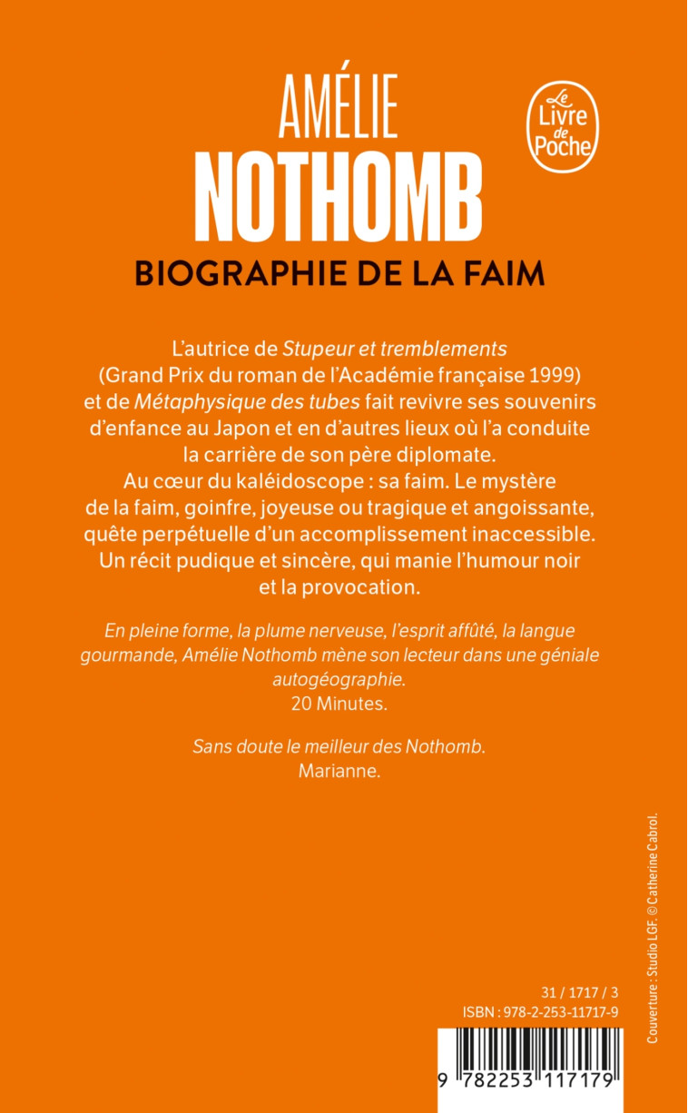 BIOGRAPHIE DE LA FAIM - NOTHOMB AMELIE - LGF