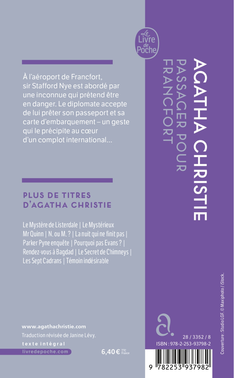 PASSAGER POUR FRANCFORT - CHRISTIE AGATHA - LGF