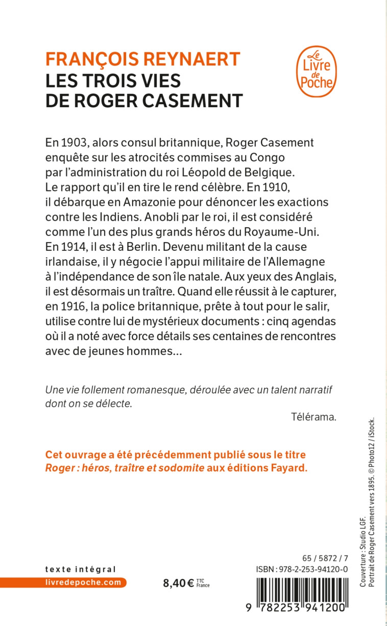 LES TROIS VIES DE ROGER CASEMENT - REYNAERT FRANCOIS - LGF