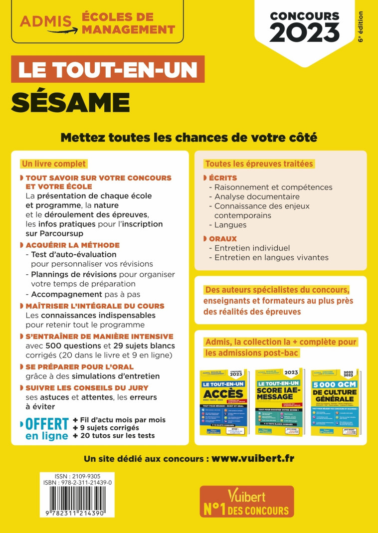 LE TOUT-EN-UN SESAME - 15 SUJETS BLANCS - ECRITS ET ORAUX - TUTOS OFFERTS - CONCOURS 2023 - MATTERN/BONNEROT - VUIBERT