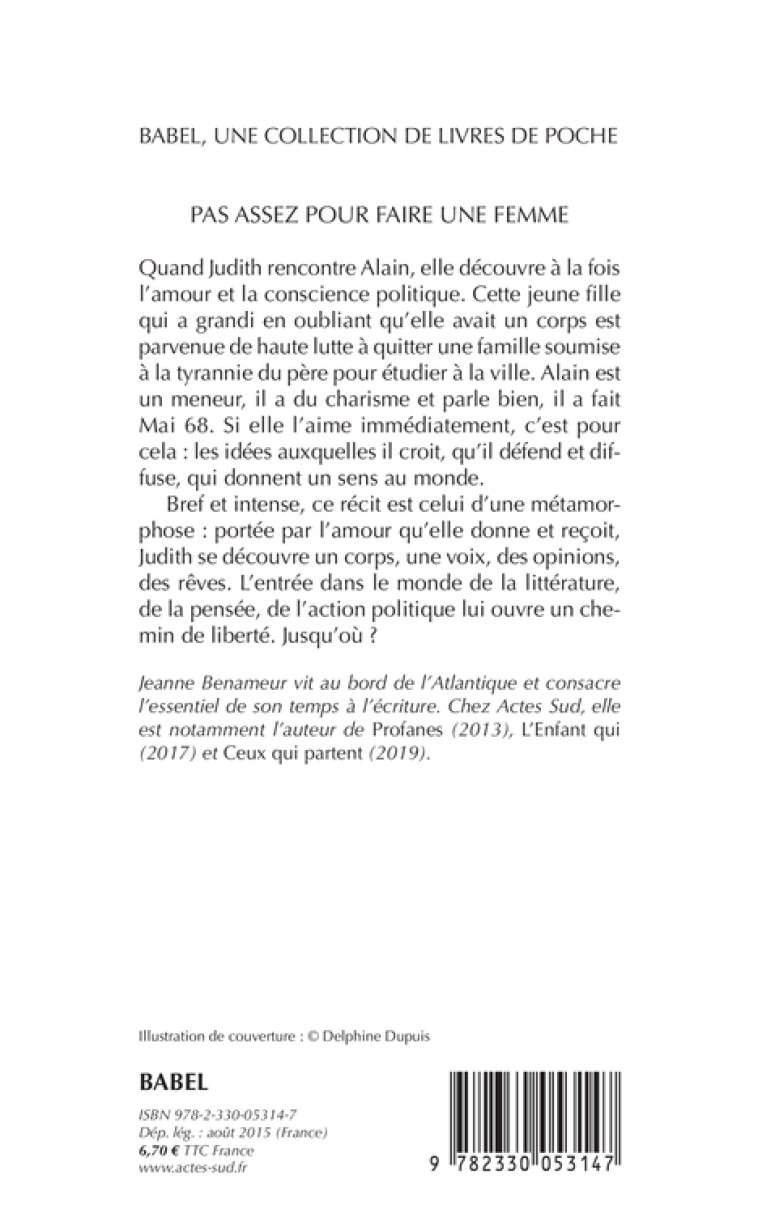 PAS ASSEZ POUR FAIRE UNE FEMME (BABEL 1328) - BENAMEUR JEANNE - ACTES SUD