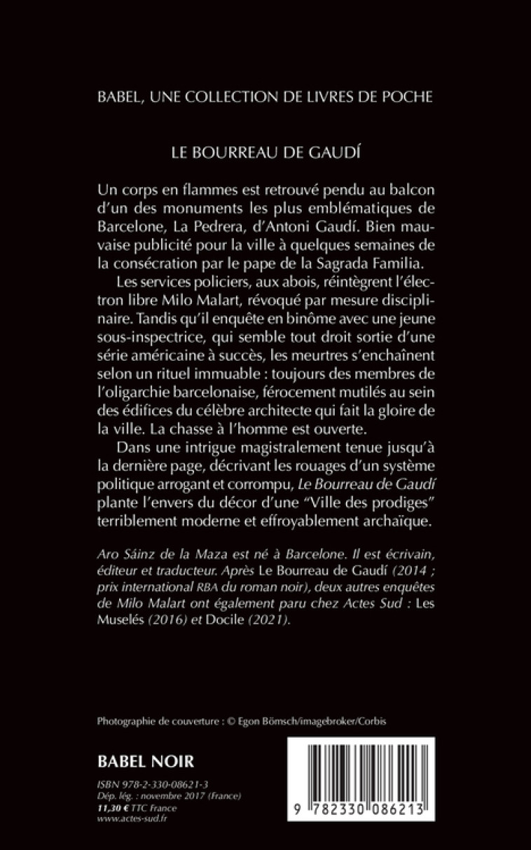 LE BOURREAU DE GAUDI (BABEL NOIR) - SAINZ DE LA MAZA ARO - ACTES SUD