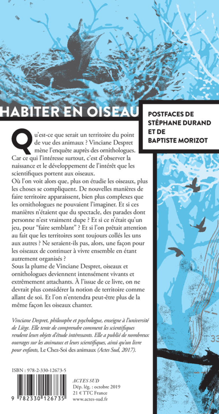 HABITER EN OISEAU - DESPRET/MORIZOT - ACTES SUD