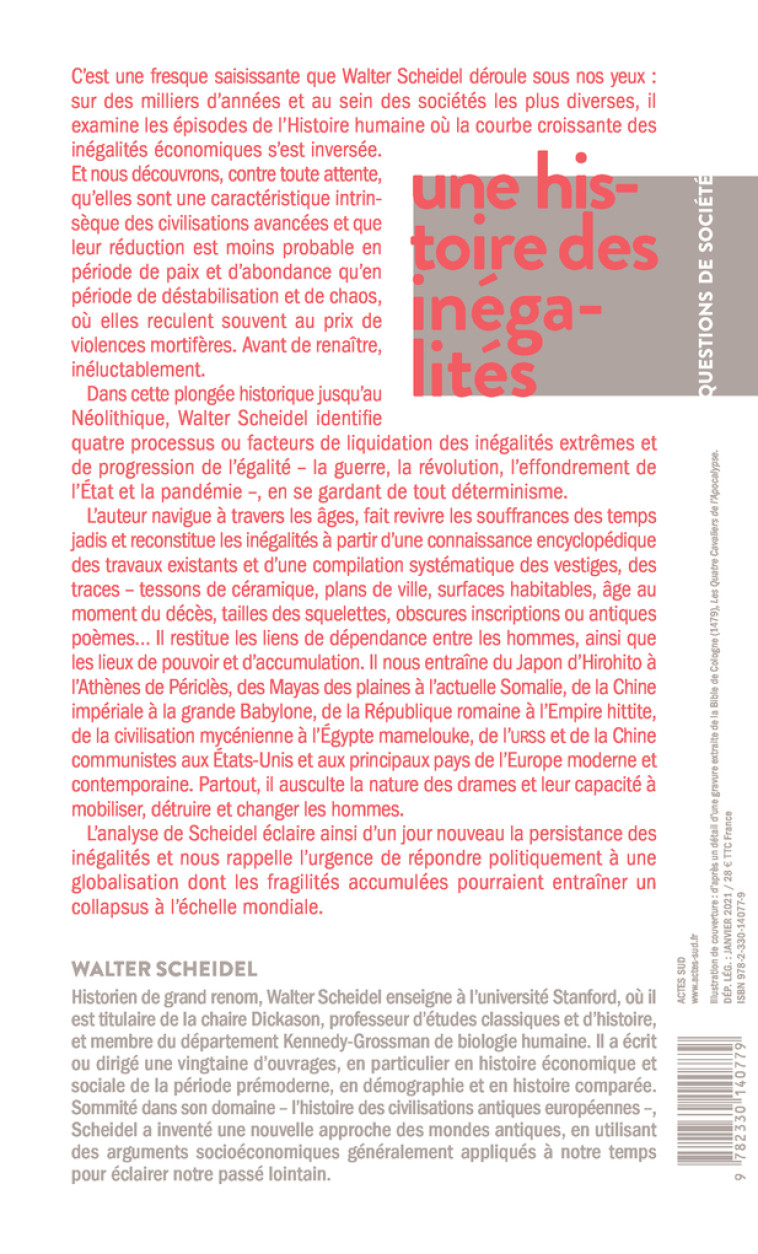 UNE HISTOIRE DES INEGALITES - DE L'AGE DE P IERRE AU XXIE SIECLE - SCHEIDEL/CHAUVEL - ACTES SUD