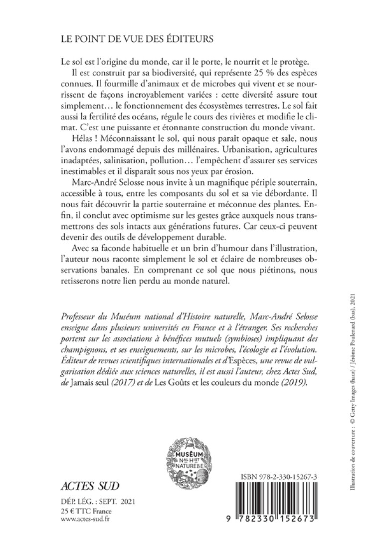 L'ORIGINE DU MONDE - UNE HISTOIRE NATURELLE DU SOL A L'INTENTION DE CEUX QUI LE PIETIN - SELOSSE/RAFAELIAN - ACTES SUD