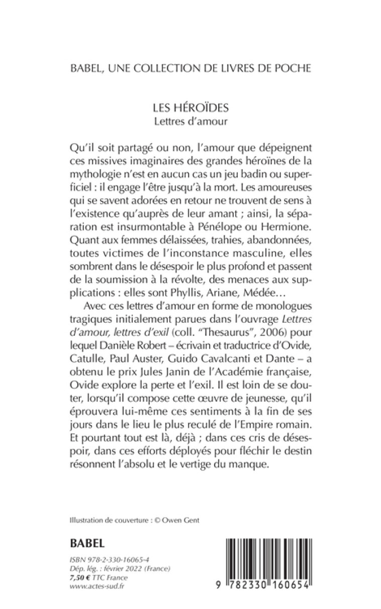 LES HEROIDES - LETTRES D'AMOUR - OVIDE - ACTES SUD