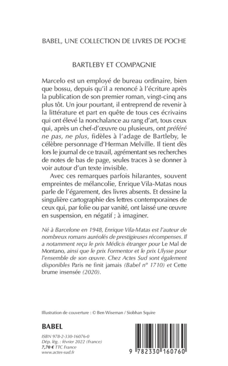 BARTLEBY ET COMPAGNIE - VILA-MATAS ENRIQUE - ACTES SUD