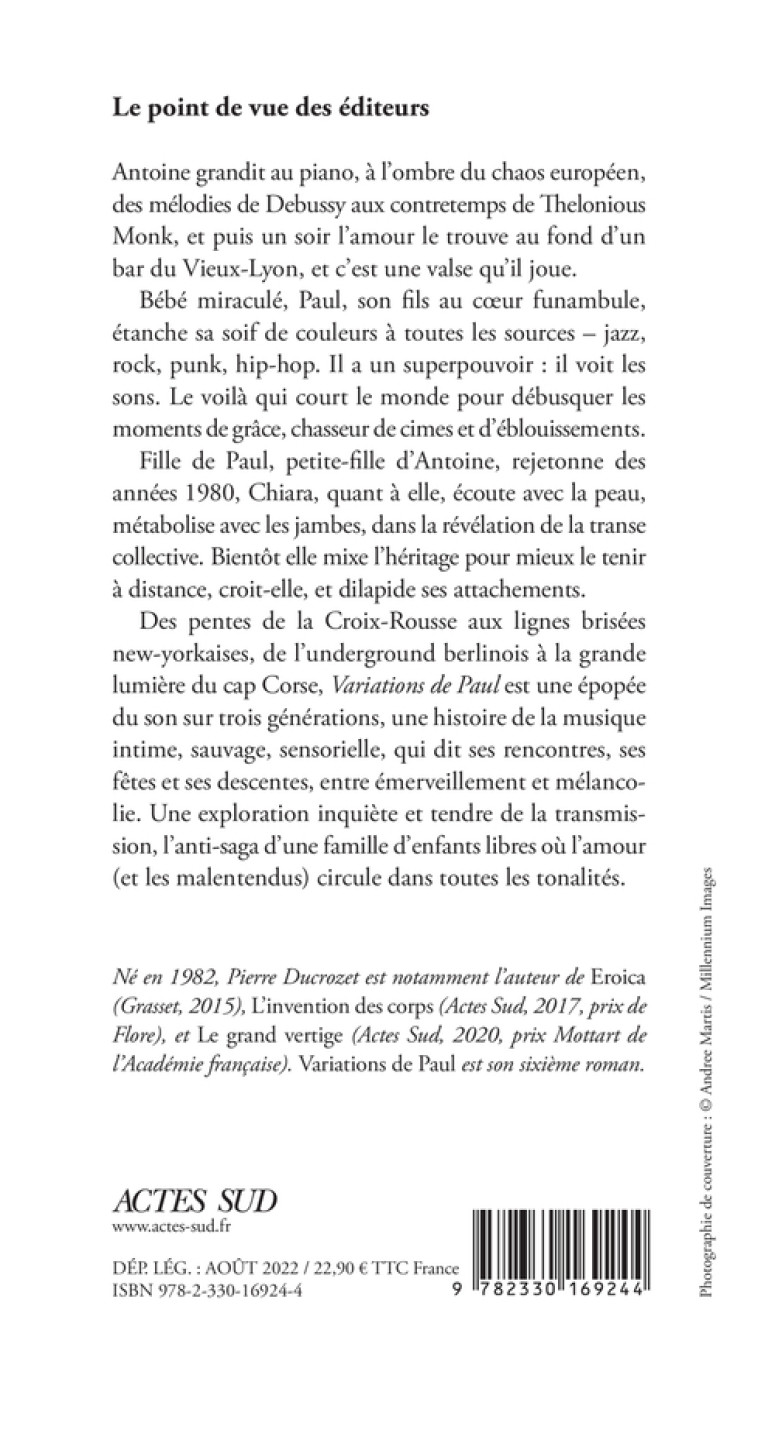 VARIATIONS DE PAUL - DUCROZET PIERRE - ACTES SUD