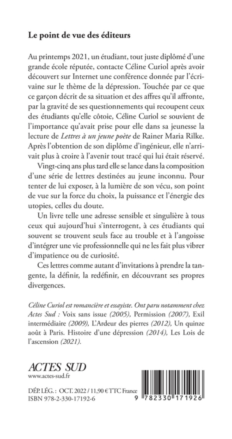 PRENDRE LA TANGENTE - LETTRE A UN ETUDIANT D'AUJOURD'HUI - CURIOL CELINE - ACTES SUD