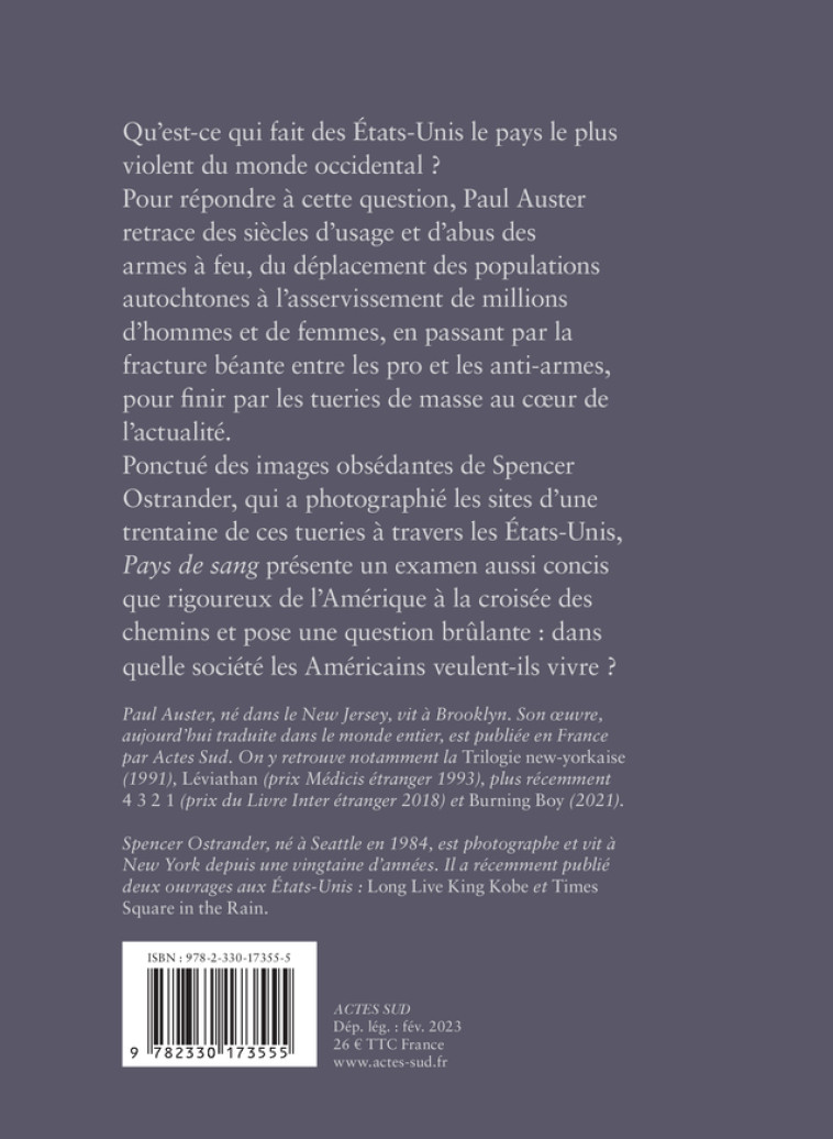 PAYS DE SANG - UNE HISTOIRE DE LA VIOLENCE PAR ARME A FEU AUX ETATS-UNIS - AUSTER/OSTRANDER - ACTES SUD